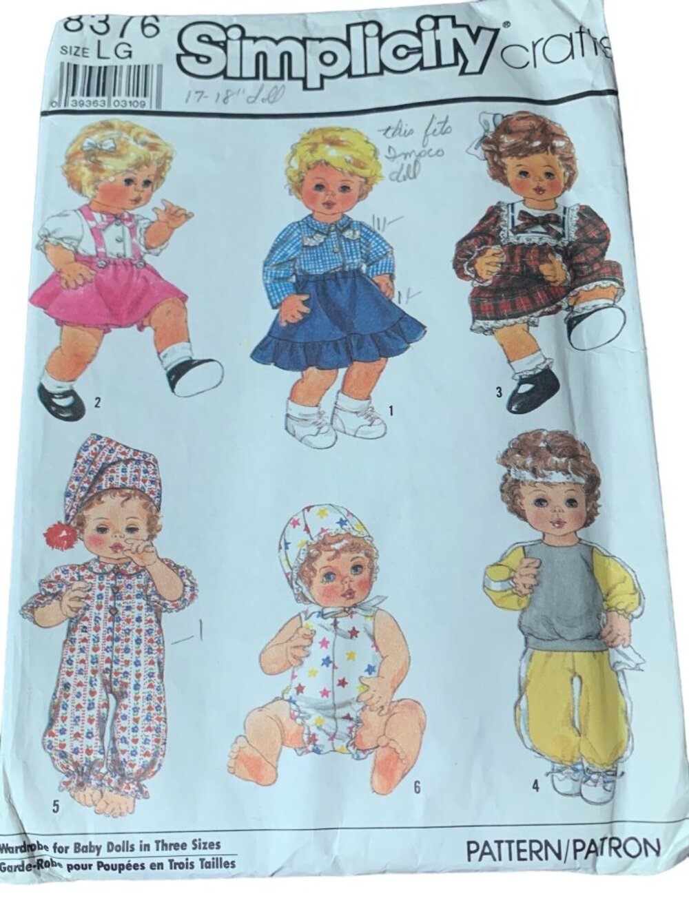 Simplicity 8376 Doll Clothes Sewing Pattern Size 13 14 15 16 17 18" Doll Wardrob